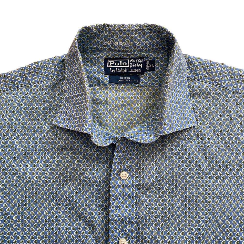 Vintage Ralph Lauren Paisley Shirt 90s Polo XL Regent Custom Fit Blue